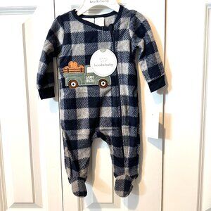 New KOALA BABY|   Zip Up Onesie Baby Plaid Pajama  | Heather Gray | Size:0-3M